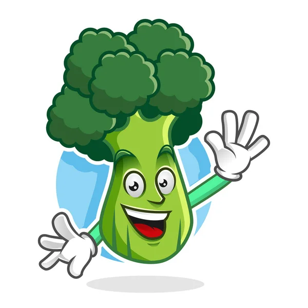 Sambutan maskot brokoli, karakter brokoli, kartun brokoli - Stok Vektor