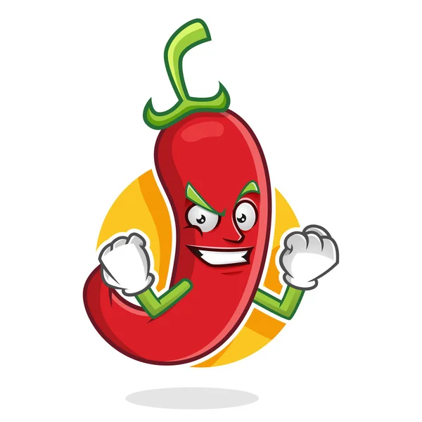 Stark chili peppar maskot, chilipeppar karaktär, chilipeppar — Stock vektor