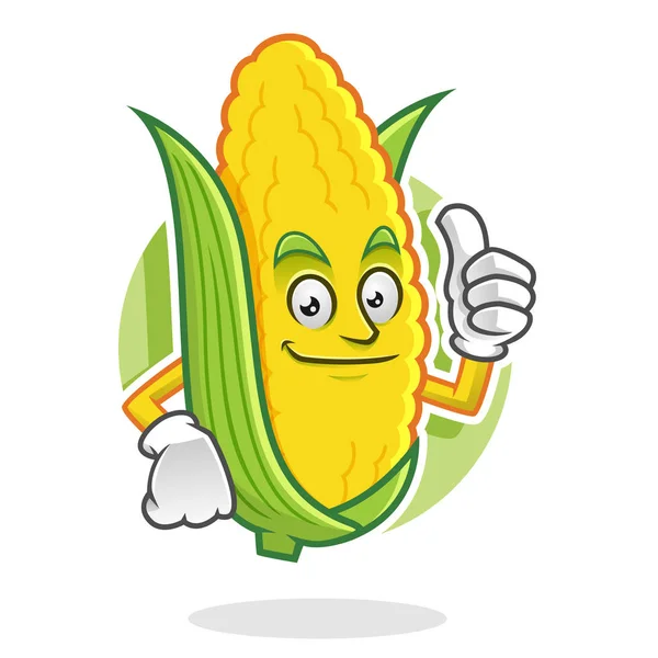 Pulgar encima de la mascota del maíz, personaje del maíz, dibujos animados del maíz — Archivo Imágenes Vectoriales