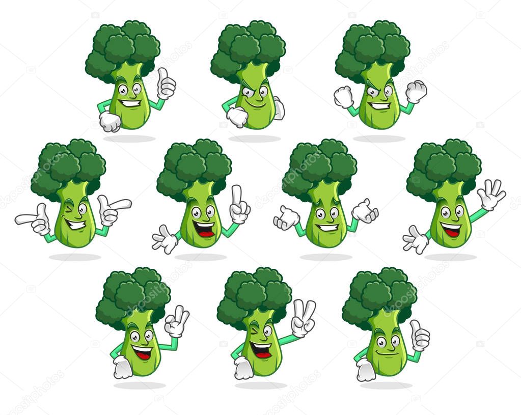 broccoli mascot vector pack, broccoli character set, vector of b