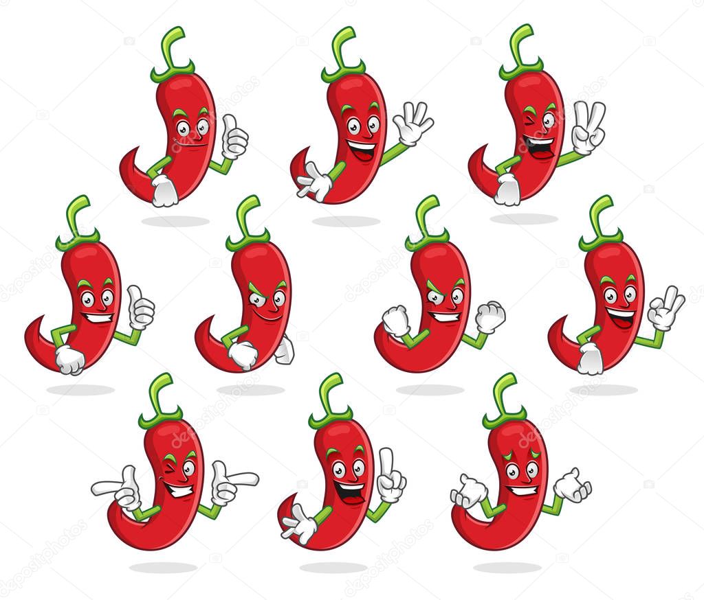 A set of chili pepper character design or chili pepper mascot, perfect for logo, web and print illustration