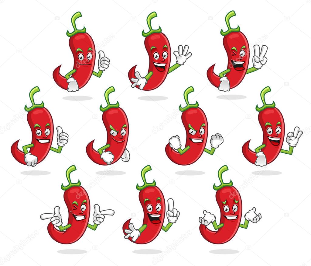 chili pepper mascot vector pack, chili pepper character set, vec