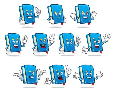 Kitap maskot vektör paketi, kitap karakter seti, kitap vektör