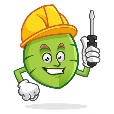 alt yaprak maskot kask ve tornavida, yaprakları charact