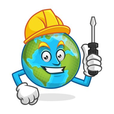 Alt toprak maskot giyen kask ve holding tornavida, ea