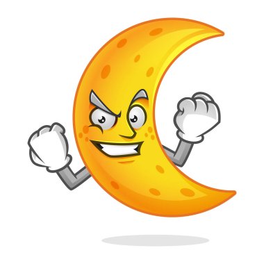 Güçlü ve moon maskot, ay karakter, karikatür v ay kendinden emin