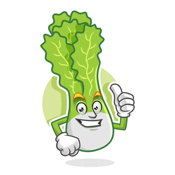 Jempol up lettuce maskot, karakter selada, selada kartun, vec - Stok Vektor