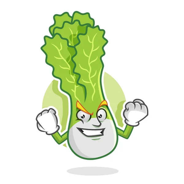 Maskot selada sehat yang kuat, karakter selada, selada cartoo - Stok Vektor