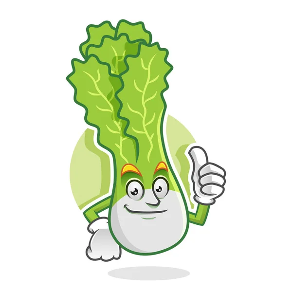Jempol up lettuce maskot, karakter selada, selada kartun, vec - Stok Vektor