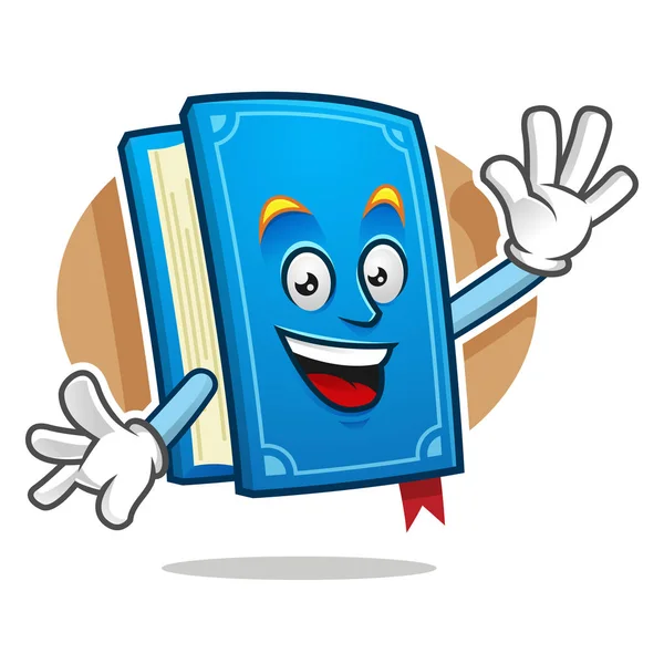 Diga olá mascote do livro, personagem do livro, desenho animado do livro — Vetor de Stock