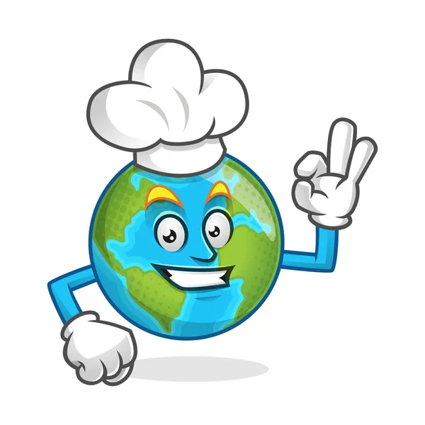 Chef-kok aarde mascotte dragen van chef-kok hoed, karakter van de aarde, aarde carto — Stockvector