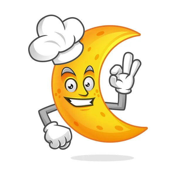 Szakács Hold kabalája viselése szakácssapka, lebukós, Hold karakter, Hold-rajzfilm — Stock Vector