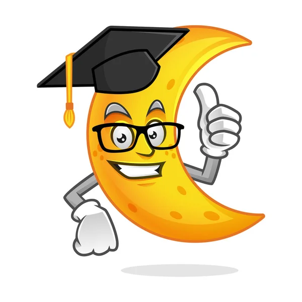 Graduación luna mascota con gorra de graduación, carácter de la luna, m — Archivo Imágenes Vectoriales