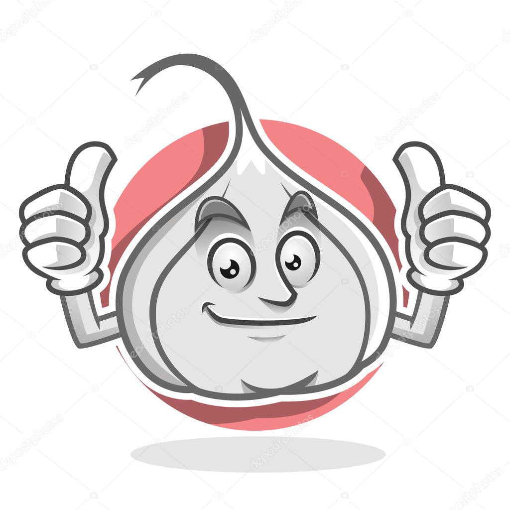 Double thumb up garlic mascot, garlic character, garlic cartoon