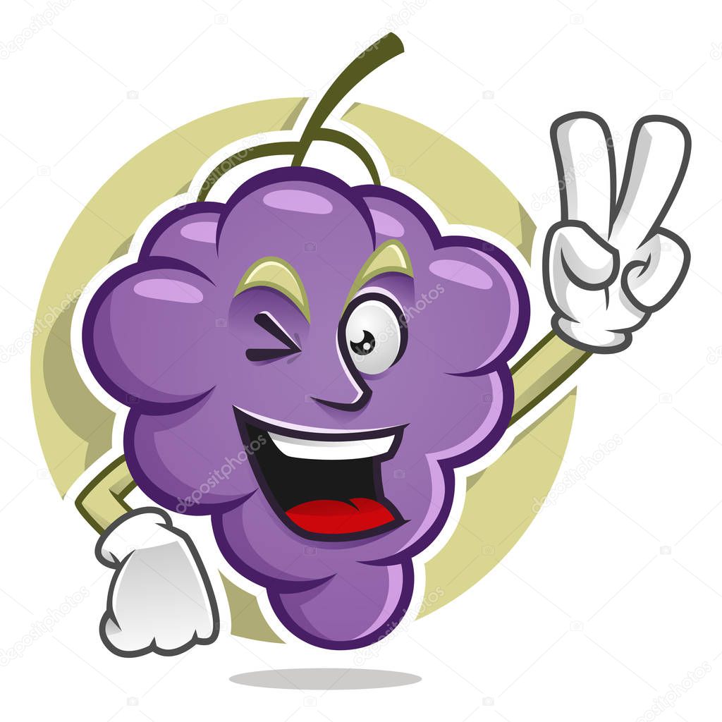 Peace grape mascot. Vector of grape character. Grape logo