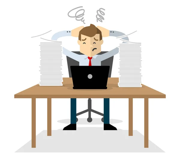 Vector of Businessman with overload paperwork — Stock Vector