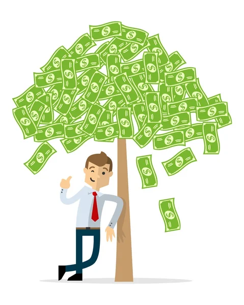 Vettore di uomo d'affari con albero di soldi — Vettoriale Stock