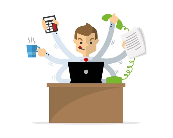 Vektor podnikatel multitasking práci — Stockový vektor