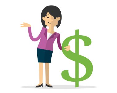 Bir dolar işareti olan bir iş kadını vektör