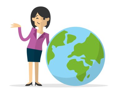 Bir iş kadını earth simgesini ile vektör