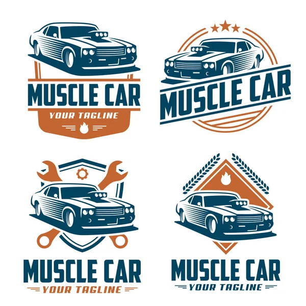 筋肉の車ロゴ、レトロなロゴのスタイル、ビンテージのロゴ — ストックベクタ