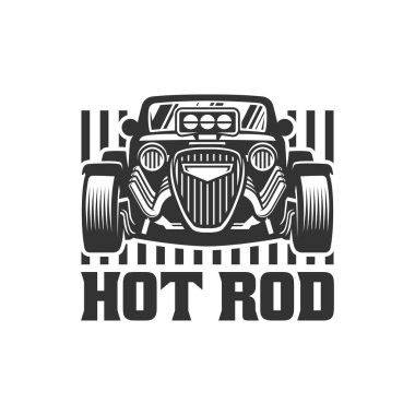 Hot Rod araba logosu, zamanı vektör amblemi, vektör Hot Rod araba logosu 