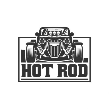 Hot Rod araba logosu, zamanı vektör amblemi, vektör Hot Rod araba logosu 