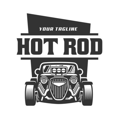 Hot Rod araba logosu, zamanı vektör amblemi, vektör Hot Rod araba logosu 