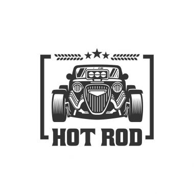 Hot Rod araba logosu, zamanı vektör amblemi, vektör Hot Rod araba logosu 