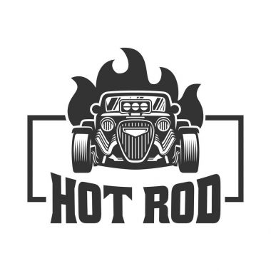Hot Rod araba logosu, zamanı vektör amblemi, vektör Hot Rod araba logosu 