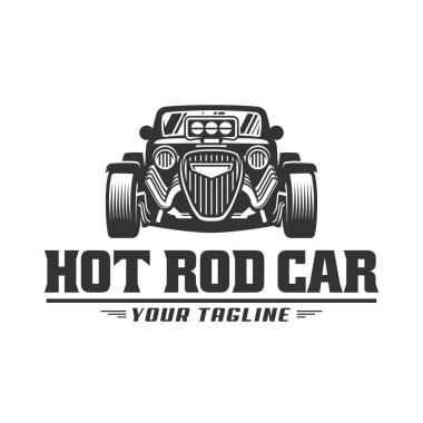 Hot Rod araba logosu, zamanı vektör amblemi, vektör Hot Rod araba logosu 