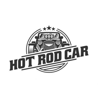 Hot Rod araba logosu, zamanı vektör amblemi, vektör Hot Rod araba logosu 