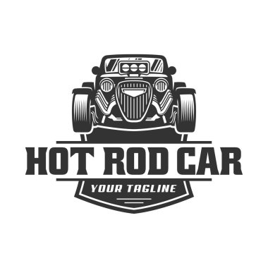 Hot Rod araba logosu, zamanı vektör amblemi, vektör Hot Rod araba logosu 