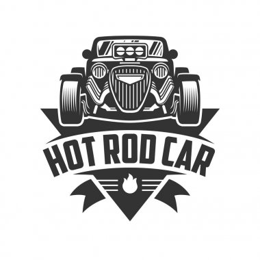 Hot Rod araba logosu, zamanı vektör amblemi, vektör Hot Rod araba logosu 