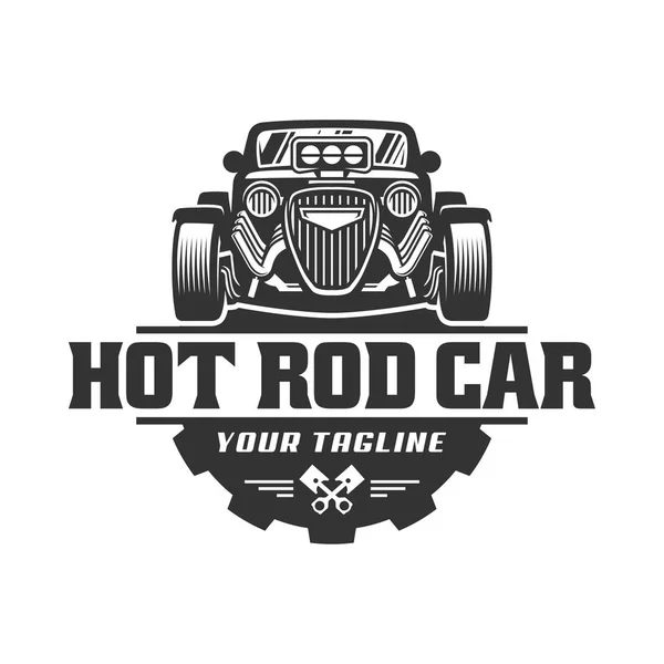 Logo del coche de la barra caliente, emblema del vector de HotRod, logotipo del coche de la barra caliente del vector — Vector de stock