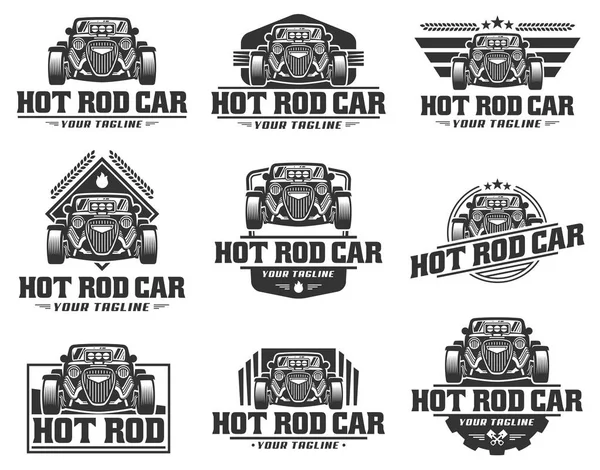 Λογότυπο αυτοκινήτων Hot Rod, πουσαρισμένο αυτοκίνητο έμβλημα φορέα, διάνυσμα Hot Rod αυτοκινήτου λογότυπο — Διανυσματικό Αρχείο