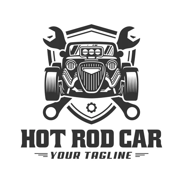 Λογότυπο αυτοκινήτων Hot Rod, πουσαρισμένο αυτοκίνητο έμβλημα φορέα, διάνυσμα Hot Rod αυτοκινήτου λογότυπο — Διανυσματικό Αρχείο