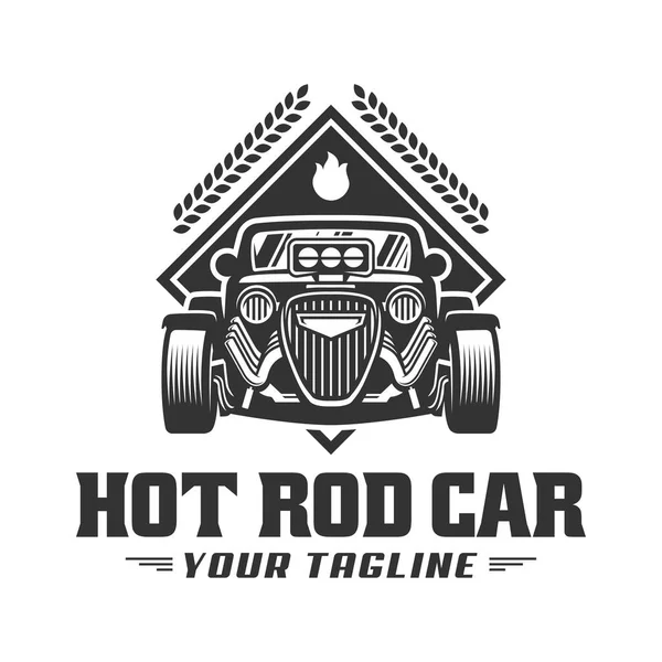 Logo del coche de la barra caliente, emblema del vector de HotRod, logotipo del coche de la barra caliente del vector — Vector de stock