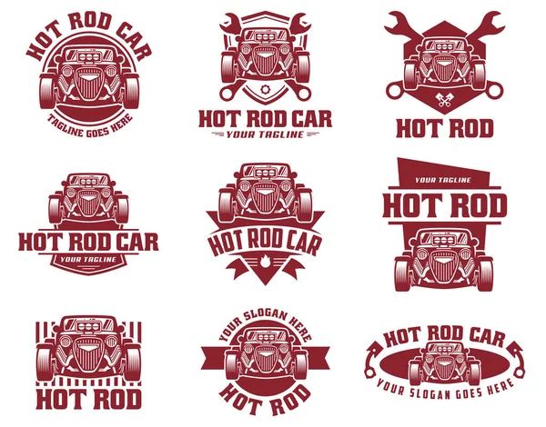 Logo del coche de la barra caliente, emblema del vector de HotRod, logotipo del coche de la barra caliente del vector — Vector de stock