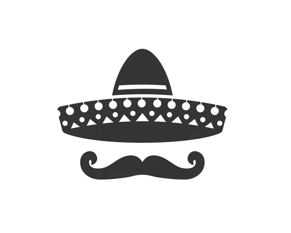 ソンブレロ シルエット、帽子、髭 — ストックベクタ