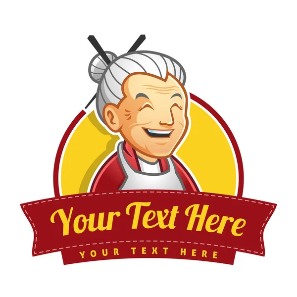 おばあちゃんやおばあちゃんのマスコットキャラクターのロゴデザイン、ベクトル形式 — ストックベクタ