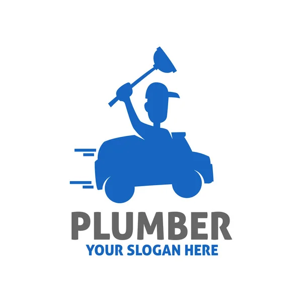 Plumber in vehicle or car logo design or icon — 图库矢量图片