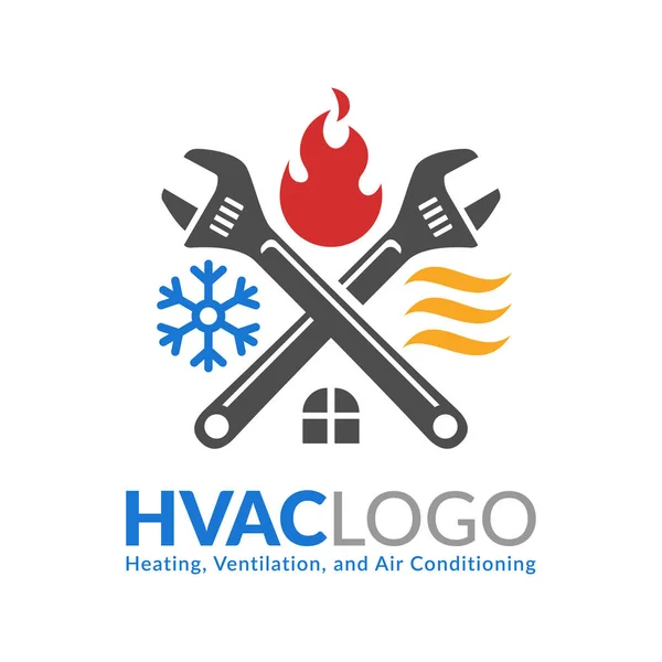 HVAC 로고 디자인, 난방 환기 및 에어컨 로고 또는 아이콘 템플릿. — 스톡 벡터