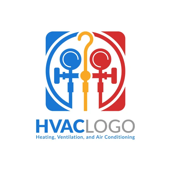 HVAC 로고 디자인, 난방 환기 및 에어컨 로고 또는 아이콘 템플릿. — 스톡 벡터