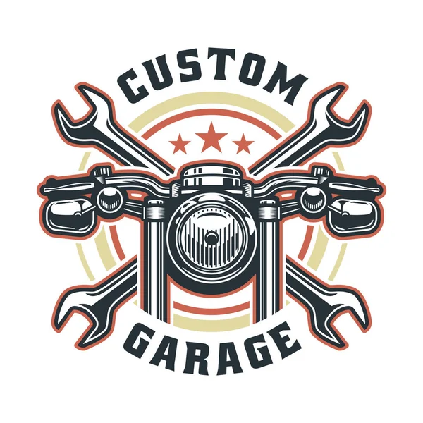 Vintage motorcykel logotyp mall, vektor retro anpassade garage emblem eller bricka. Royaltyfria Stockvektorer