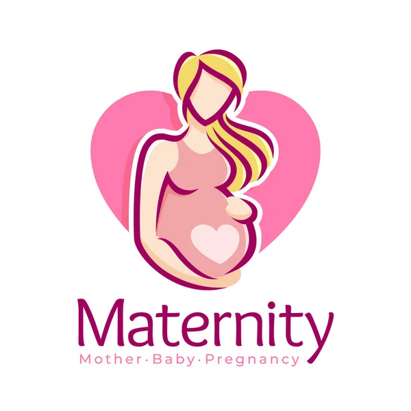 妊娠中のロゴデザインテンプレート、妊娠中の母親と赤ちゃんのシンボルまたはアイコンテンプレート — ストックベクタ
