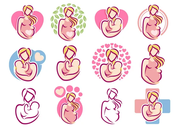 Eine Reihe von Mutterschaft Logo Design-Vorlage, Schwangerschaft Mutter Baby Symbol Pack Sammlung — Stockvektor