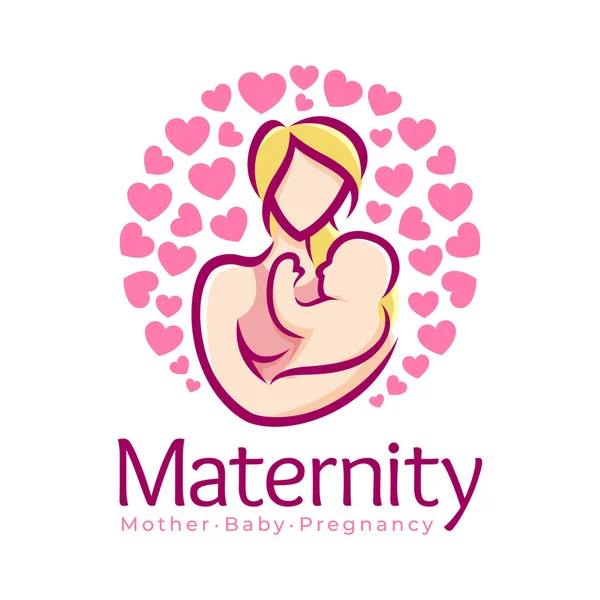 Modelo do projeto do logotipo da maternidade, símbolo da mãe e do bebê da gravidez ou modelo do ícone Gráficos Vetores