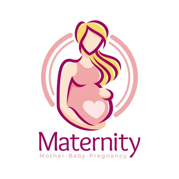 Mall för formgivning av moderskapslogotypen, graviditetsmor och babysymbol eller ikon Royaltyfria illustrationer