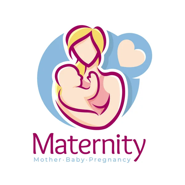 Mall för formgivning av moderskapslogotypen, graviditetsmor och babysymbol eller ikon Stockillustration